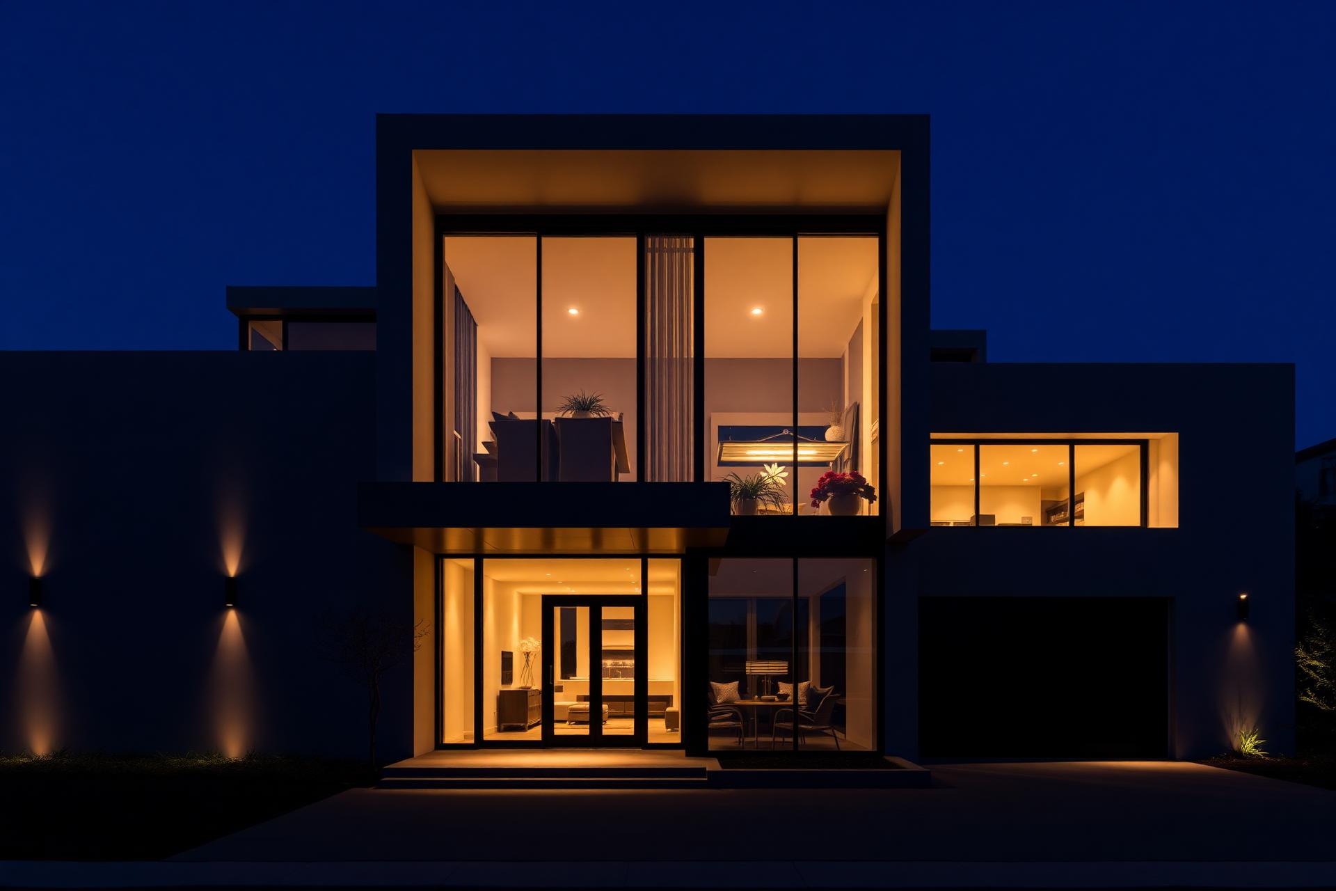 Luxury modern home at dusk